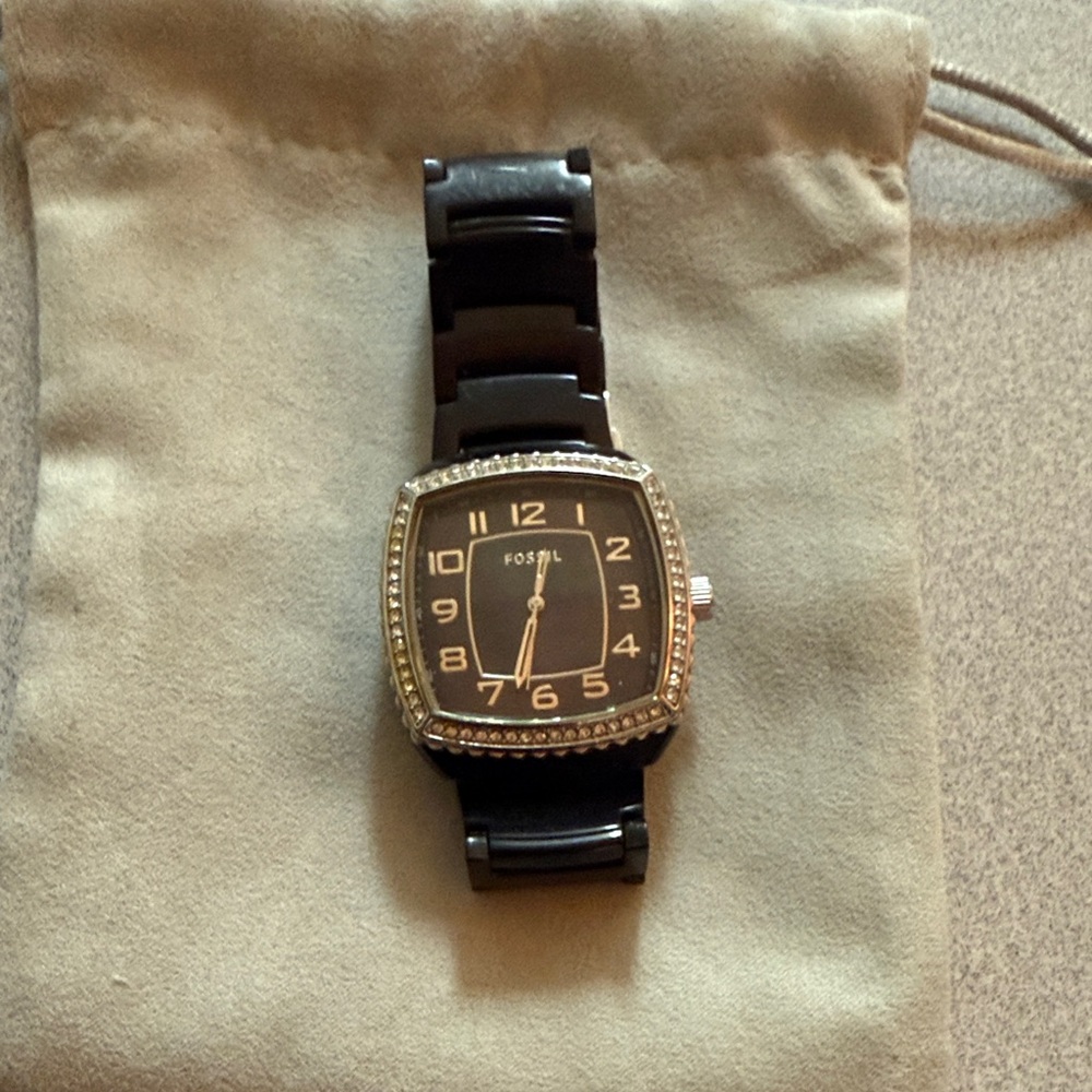 Fossil Black and Silver Square Watch